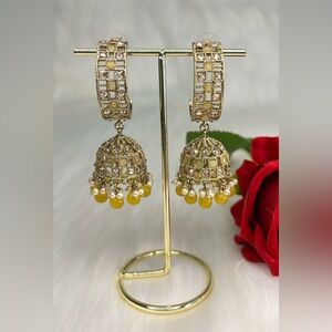 Elegant Mustard Gold Jhumka Earrings
